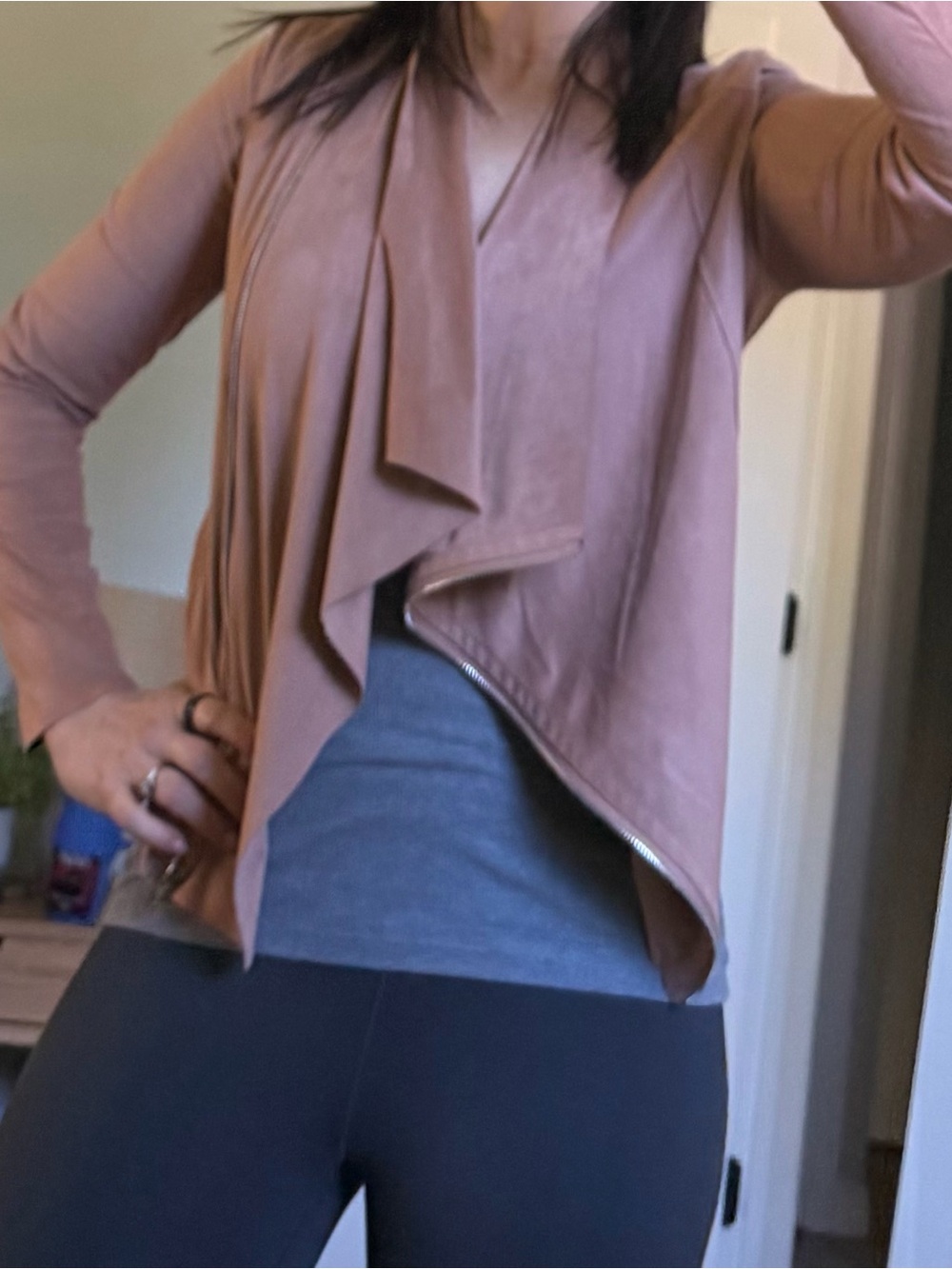 Blank NYC Draped Open-Front Cardigan Jacket - Dusty Rose/Camel/Beige